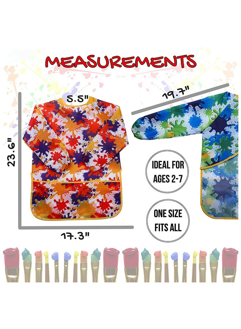 2-pack Waterproof Kids Art Aprons, Colorful Children Art Smocks, With Long Sleeve And 3 Roomy Pockets,For Age 2 to 7 Years - Image 4