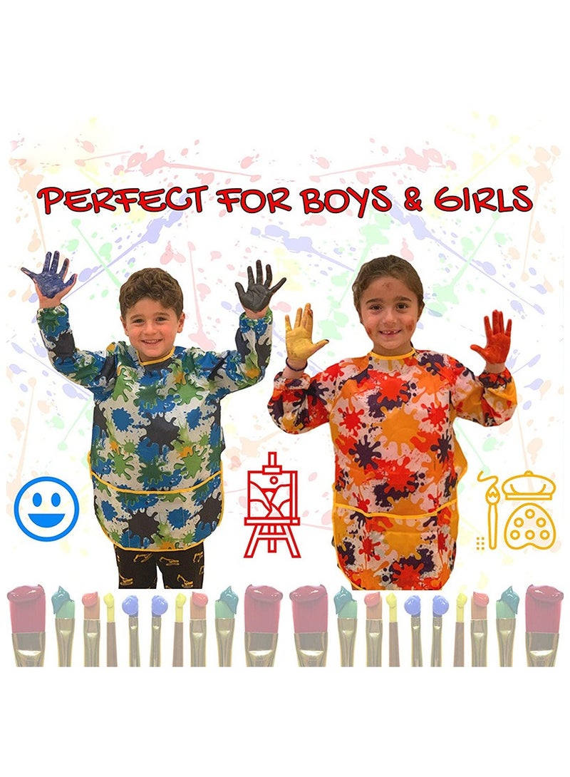 2-pack Waterproof Kids Art Aprons, Colorful Children Art Smocks, With Long Sleeve And 3 Roomy Pockets,For Age 2 to 7 Years - Image 5