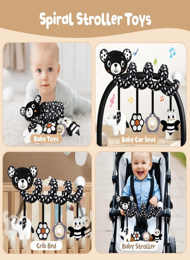 TSYAN Car Seat Toys for Babies 0-6 Months,Hanging Rattle Toys for Crib Mobile, Baby Spiral Hanging Stroller Black and White High Contrast Toys for Newborn 0 3 6 9 12 Months Baby Boys Girls (Bear) - Image 3
