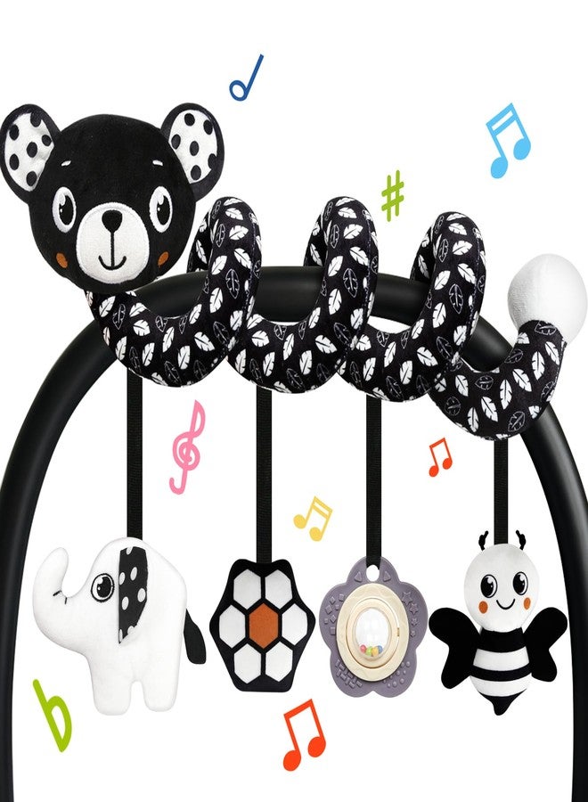 TSYAN Car Seat Toys for Babies 0-6 Months,Hanging Rattle Toys for Crib Mobile, Baby Spiral Hanging Stroller Black and White High Contrast Toys for Newborn 0 3 6 9 12 Months Baby Boys Girls (Bear) - Image 1