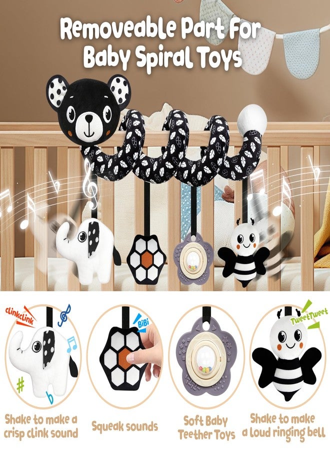 TSYAN Car Seat Toys for Babies 0-6 Months,Hanging Rattle Toys for Crib Mobile, Baby Spiral Hanging Stroller Black and White High Contrast Toys for Newborn 0 3 6 9 12 Months Baby Boys Girls (Bear) - Image 2
