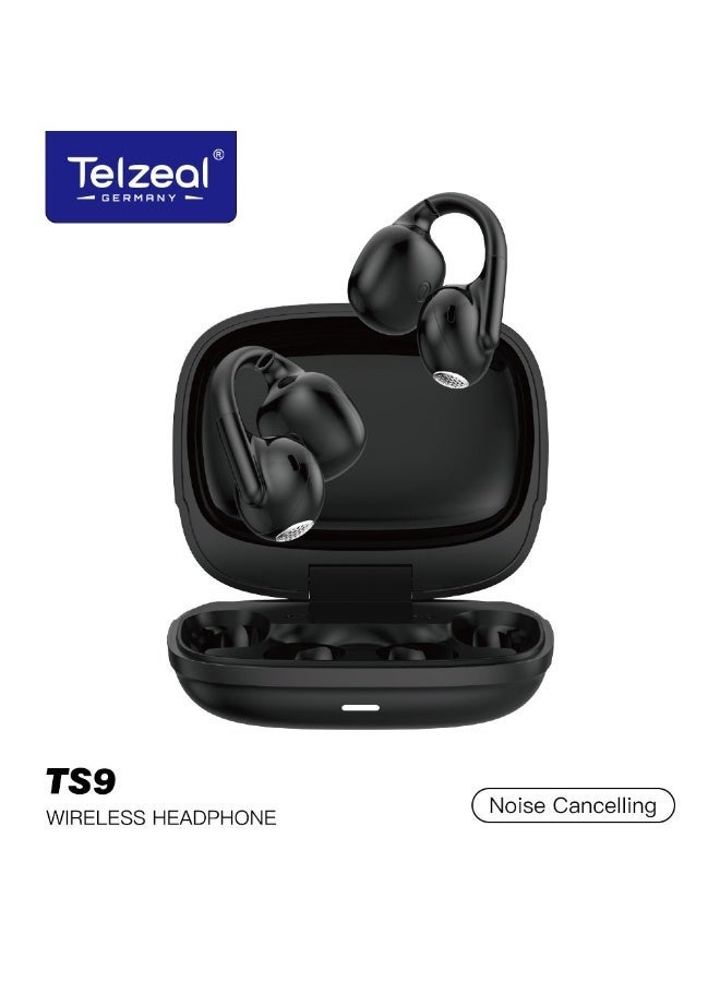 تلزيل TS9 Wireless Open Earbuds | 24H Playtime Bluetooth Headset with AI Noise Cancelling Dual Mic | HD Stereo Sound, Comfortable Secure Fit, Fast Charging Case – Black - Image 1