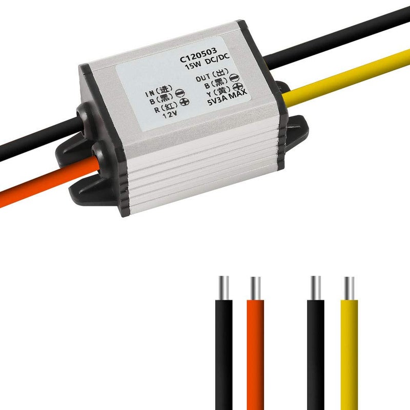 12V to 5V DC Converter Car Power Voltage, Waterproof DC 6.3-22V 12V Step Down to 5V 3A 15W Voltage Regulator Buck Converter Power Supply Step-Down Module Compatible with Vehicle Car Truck Volt