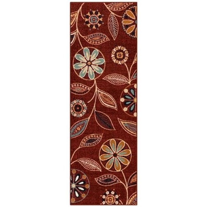 Maples Rugs Reggie Floral Runner Rug - Made in USA - Washable, Non Slip Indoor Carpet for Kitchen, Hallway, and Laundry Room, 2' x 6', Merlot