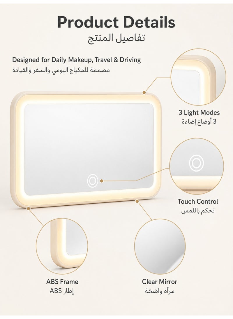 Sisily Car Vanity Mirror With 3 Adjustable Light Modes, 45 LED Beads, USB Rechargeable ABS Sun Visor Makeup Mirror 24.2 x 12 x 1.5 cm For Travel And Daily Driving - Image 4