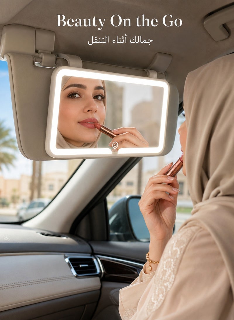 Sisily Car Vanity Mirror With 3 Adjustable Light Modes, 45 LED Beads, USB Rechargeable ABS Sun Visor Makeup Mirror 24.2 x 12 x 1.5 cm For Travel And Daily Driving - Image 3