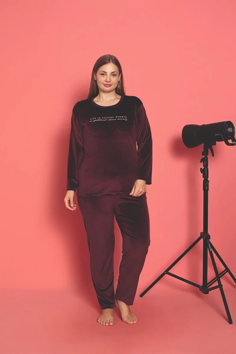 Mutlu City Plus Size Women's Velvet Pajama Set 300882-CHERY Rotten
