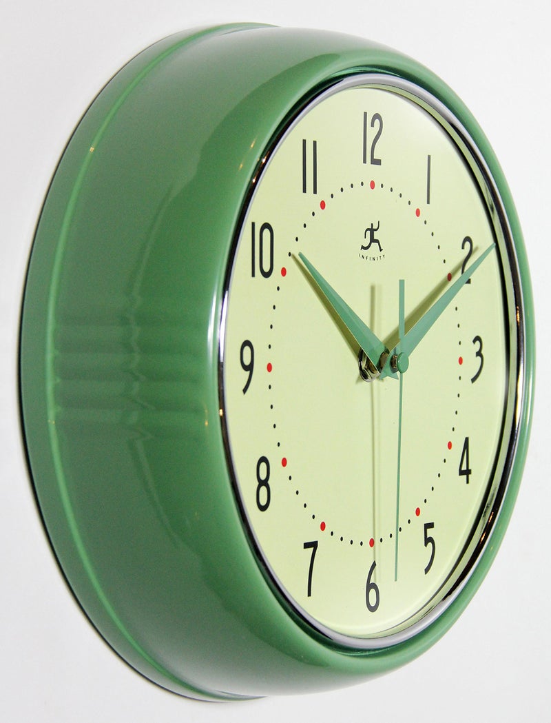 Infinity Instruments LTD. Retro 9 inch Silent Sweep Non-Ticking Mid Century Modern Kitchen Diner Wall Clock Quartz Movement Retro Wall Clock Decorative (Green)â€¦ - Image 2