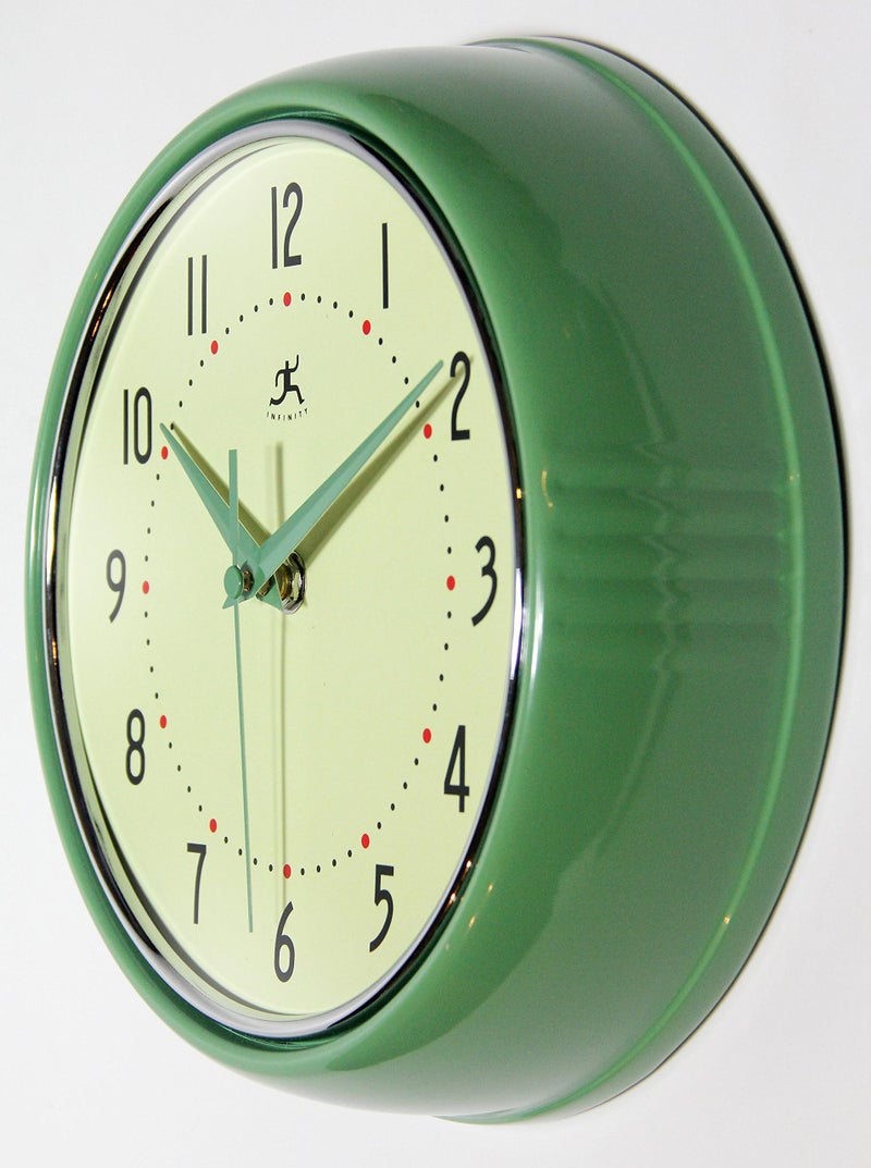 Infinity Instruments LTD. Retro 9 inch Silent Sweep Non-Ticking Mid Century Modern Kitchen Diner Wall Clock Quartz Movement Retro Wall Clock Decorative (Green)â€¦ - Image 3