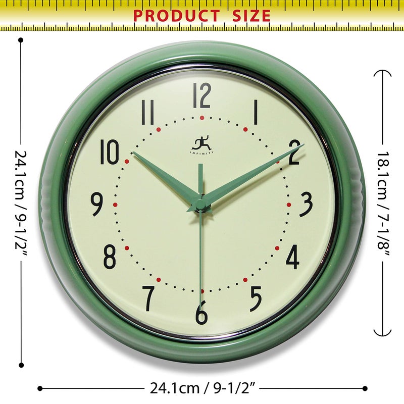 Infinity Instruments LTD. Retro 9 inch Silent Sweep Non-Ticking Mid Century Modern Kitchen Diner Wall Clock Quartz Movement Retro Wall Clock Decorative (Green)â€¦ - Image 4
