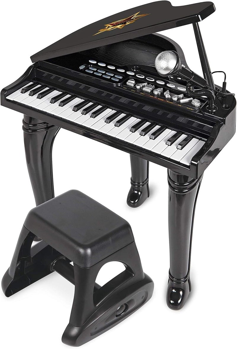 WinFun مجموعة بيانو غراند سمفوني من وينفون | لوحة مفاتيح للأطفال بـ 37 مفتاح مع ميكروفون، مقعد، أوضاع إيقاع وميزات تسجيل | ميكروفون ومقعد قابلان للفصل | لعبة تعليمية موسيقية تفاعلية للأطفال من 3 سنوات فما فوق - Image 1