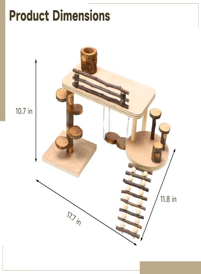 ملعب هامستر خشبي تفاعلي، 17.7 × 11.8 × 10.7 بوصة، مركز أنشطة تسلق مع منصة، وسلالم، وأرجوحة، ووعاء طعام، وألعاب مضغ للحيوانات الأليفة الصغيرة، تصميم آمن ومتين - Image 4