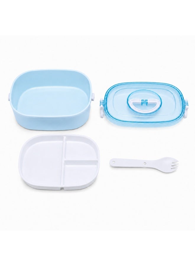 4-Compartment Double-Layer Lunch Box, BPA-Free School Food Container with Transparent Lid, Carry Handle and Spork, Microwave Safe Without Lid- Light Blue - Image 3