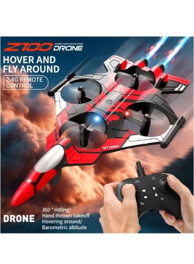 RYN Z100 RC Drone Plane Toy with LED Lights, Auto Hover, ABS Flying Jet for Kids - Image 3