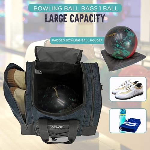 WOLT Bowling Ball Bag for Single Ball -Bowling Bag with Padded Holder, 2 Pockets Fit Shoes Up to Mens Size 14 and Accessories(GREY) - Image 4