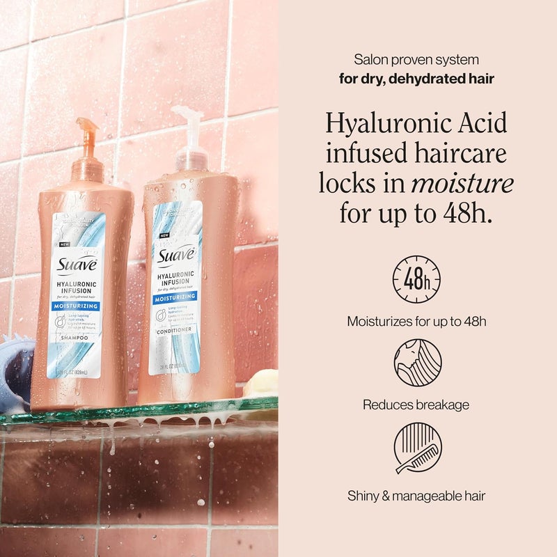 Suave Hyaluronic Infusion Moisturizing Conditioner Long Lasting Hydration for Dry Dehydrated Hair with Hyaluronic Acid 28 oz Pump 4 Pack - Image 2