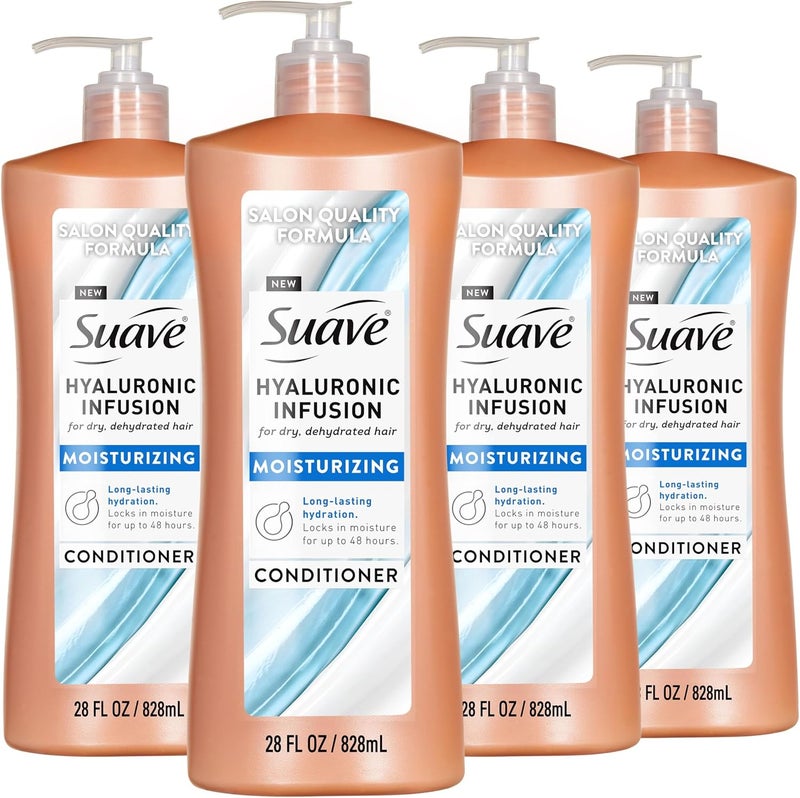Suave Hyaluronic Infusion Moisturizing Conditioner Long Lasting Hydration for Dry Dehydrated Hair with Hyaluronic Acid 28 oz Pump 4 Pack - Image 1