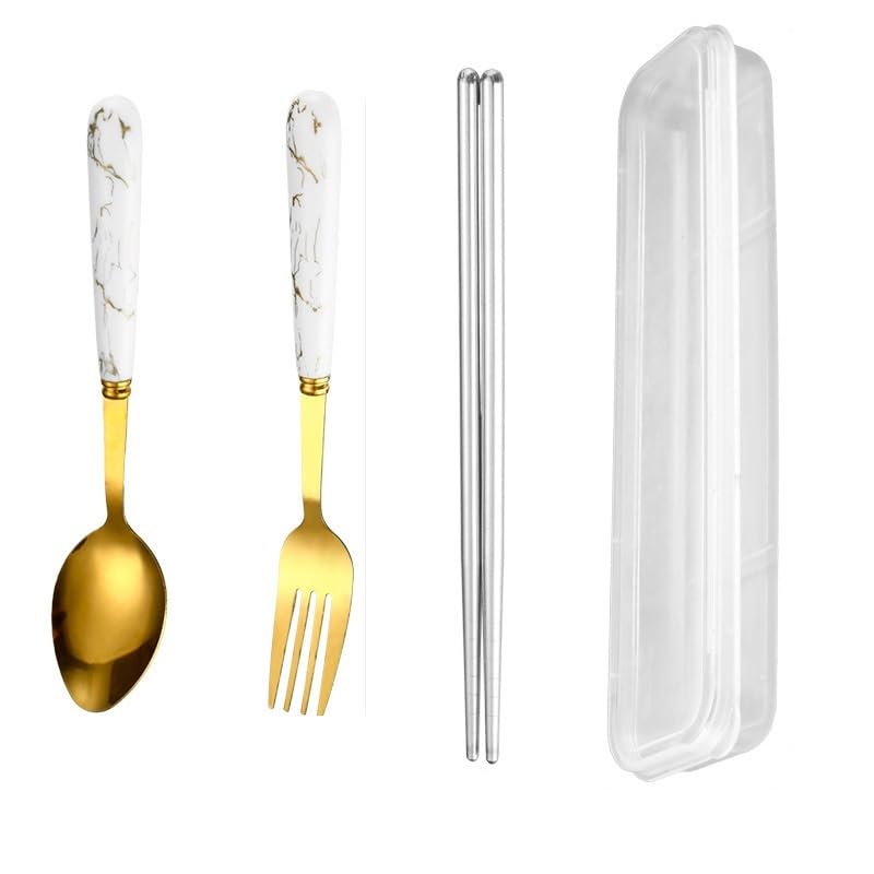 18 قطعة مجموعة أدوات مائدة من الفولاذ المقاوم للصدأ المطلي بالذهب بمقابض تشبه السيراميك لـ 6 أشخاص - Image 2