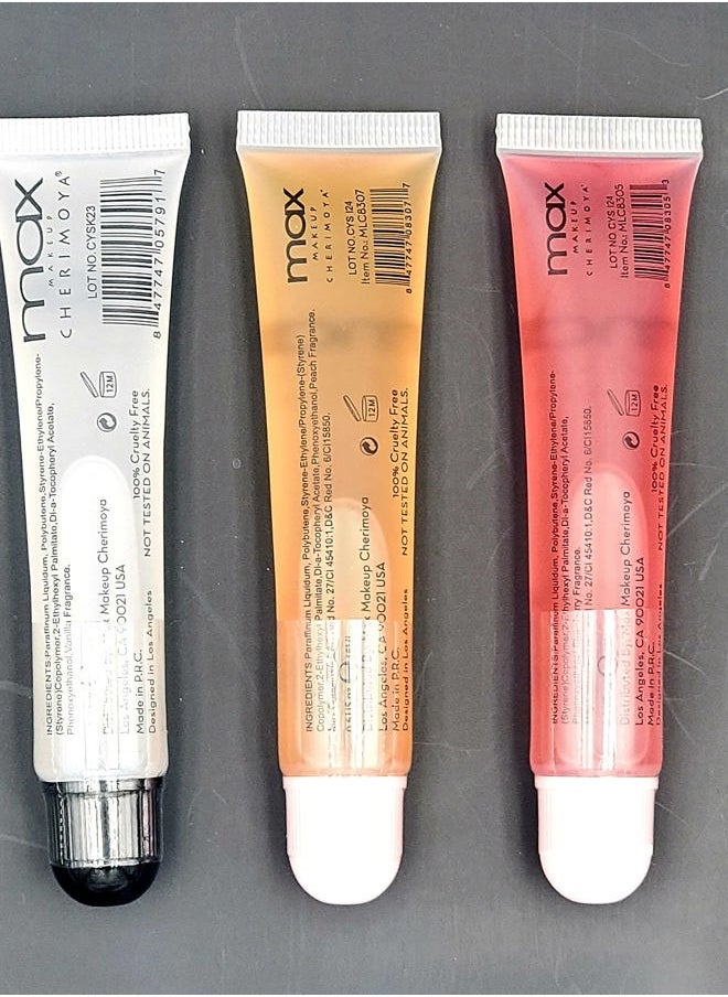 Cherimoya Variety Set Of 3 MAX Lip Gloss Clear, Peach, Strawberry Gloss (Clear+Peach+Strawberry)  - Image 2