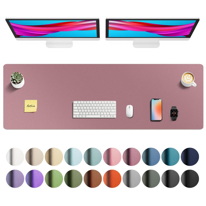 Aothia Faux Leather Desk Mat - Non-Slip PU Leather Desk Blotter, Waterproof Writing Surface, Large Desk Pad for Office & Home (Purple, 55" x 17") - Image 1