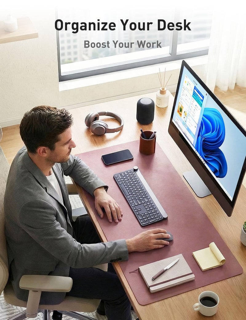 Aothia Faux Leather Desk Mat - Non-Slip PU Leather Desk Blotter, Waterproof Writing Surface, Large Desk Pad for Office & Home (Purple, 55" x 17") - Image 3