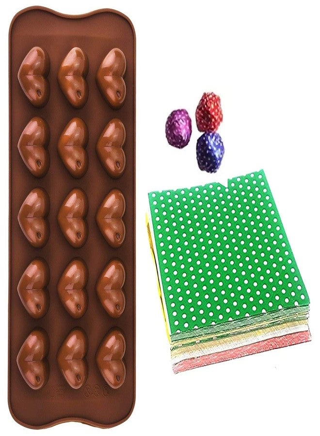 UTD Heart Silicone Mould,for Valentine's Day 15 Hearts Silicon Food Moulds and 300pcs Chocolate Wrappers Doth foil Paper Aluminium - Image 1