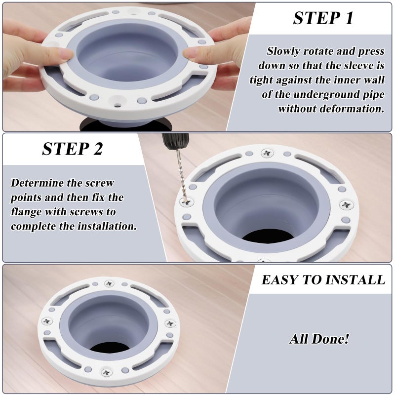 Niuohoy Toilet Flange Repair Kit Fits for 4 Inch 5 Inch or Special 3 Inch Drain Pipe, Universal Toilet Flange for Toilet Repair and Installation, Perfect Seal No More Leaks (Gray) - Image 5