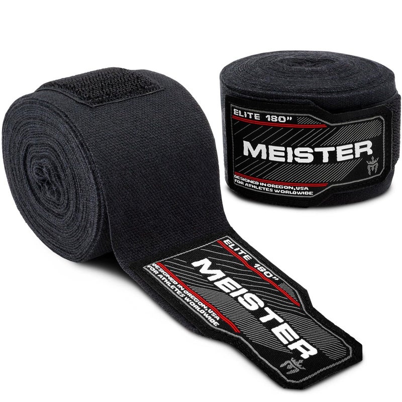 Meister MMA Elite 180" Premium Adult Hand Wraps for MMA & Boxing (Pair) - Black - Image 5