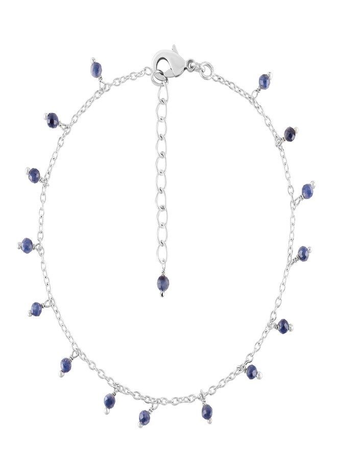 يانارا خلخال يانارا من الياقوت الأزرق، مجوهرات يدوية مطلية بالفضة، مرصعة بحجر الميلاد الطبيعي، مقاس 8.5 بوصة + 1.5 بوصة، مرصعة بكريستالات الشاكرا والأحجار الكريمة، هدية مثالية لها وللبنات. - Image 1