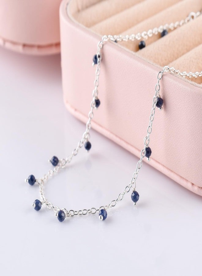 يانارا خلخال يانارا من الياقوت الأزرق، مجوهرات يدوية مطلية بالفضة، مرصعة بحجر الميلاد الطبيعي، مقاس 8.5 بوصة + 1.5 بوصة، مرصعة بكريستالات الشاكرا والأحجار الكريمة، هدية مثالية لها وللبنات. - Image 4