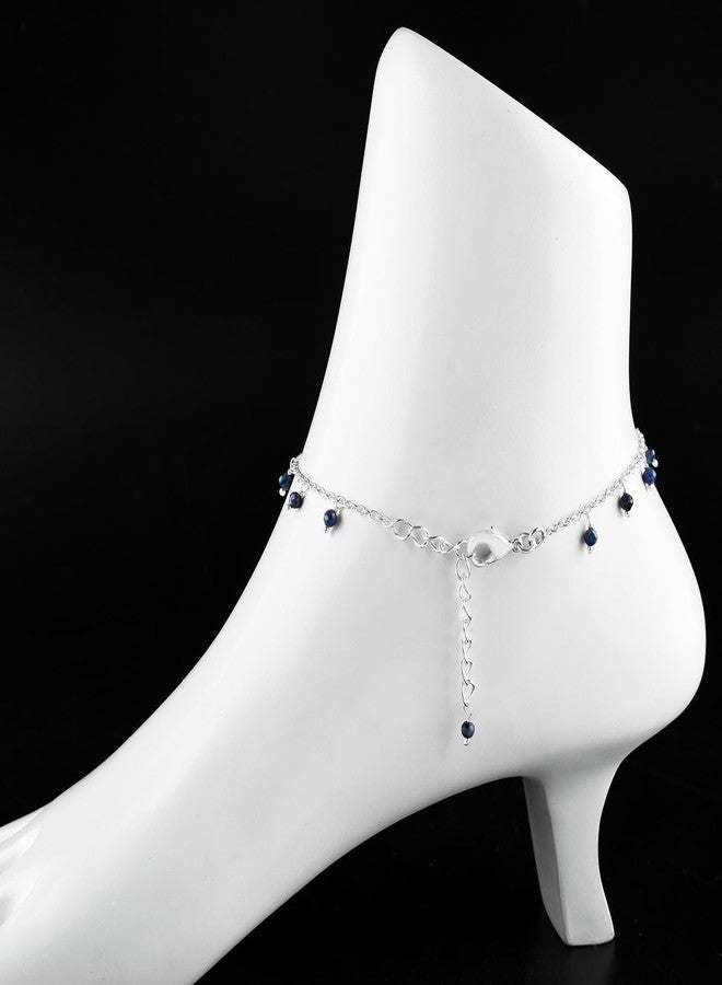 يانارا خلخال يانارا من الياقوت الأزرق، مجوهرات يدوية مطلية بالفضة، مرصعة بحجر الميلاد الطبيعي، مقاس 8.5 بوصة + 1.5 بوصة، مرصعة بكريستالات الشاكرا والأحجار الكريمة، هدية مثالية لها وللبنات. - Image 5