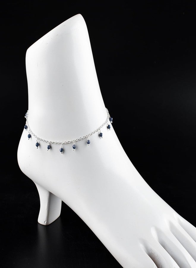 يانارا خلخال يانارا من الياقوت الأزرق، مجوهرات يدوية مطلية بالفضة، مرصعة بحجر الميلاد الطبيعي، مقاس 8.5 بوصة + 1.5 بوصة، مرصعة بكريستالات الشاكرا والأحجار الكريمة، هدية مثالية لها وللبنات. - Image 2