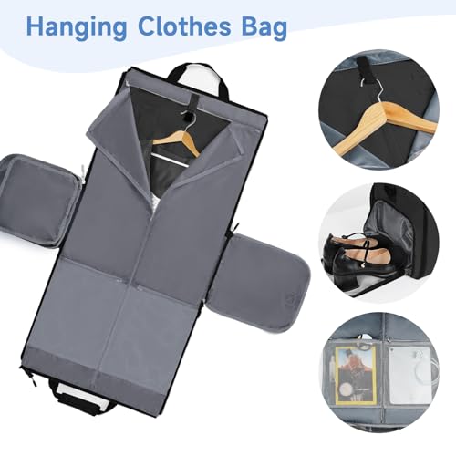 Ytonet Garment Bags for Travel, Foldable Garment Duffle Bags for Women men, Convertible Travel Garment Bag with Shoe Compartment, 2 in 1 Hanging Suitcase Suit Water Resistant Weekender Bag, Black - Image 3