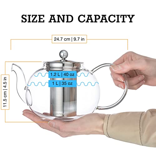 Kitchen Kite Glass Teapot Set with 4 Double Wall Teacups & Removable Stainless Steel Infuser - Microwave Dishwasher Safe Clear Blooming Loose Leaf Teas, Tea Maker Gift - Image 5