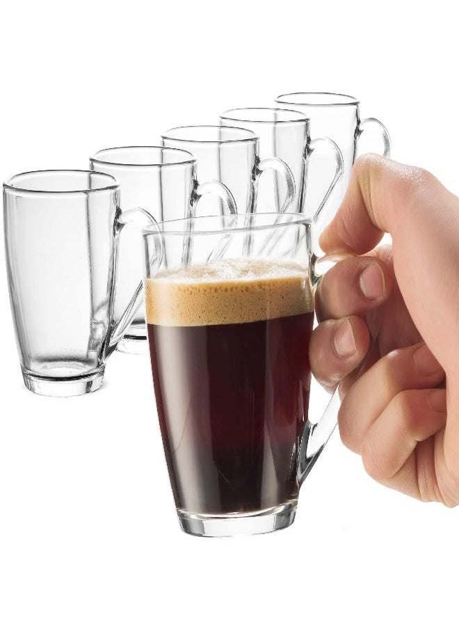 Bormioli Rocco Bormioli Rocco Glass Coffee Mug Set, (6 Pack) Medium 10¾ Ounce with Convenient Handle, Tea Glasses for Hot/Cold Beverages, Thermal Shock Resistant, Tempered Glass, Mugs for Cappuccino, Latte, Espresso  - Image 1