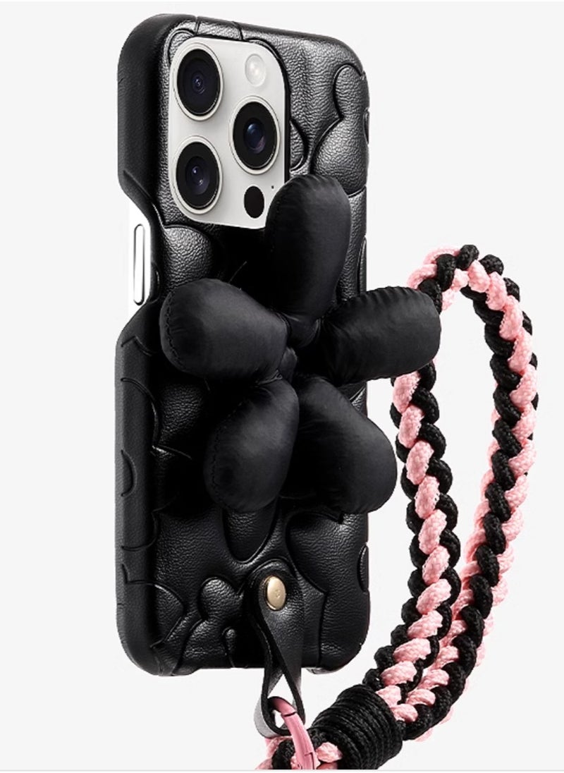 Generic - [With Hanging Rope] Blue Leather Pattern White Cloud Duo Apple 15Promax Phone Case iPhone 15Promax New Apple 15 Premium Sense - Image 1