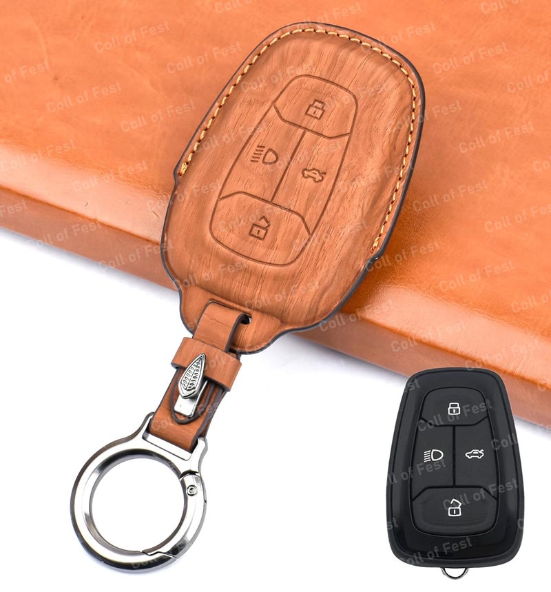 Coll of Fest Wooden PU Leather Key Cover Compatible with Tata Nexon, Harrier | Safari | Altroz | Tigor | Ev | Punch | Tiago Ev Electric 4 Button Smart Key Stylish wooden Texture & Durable Protection - Image 1