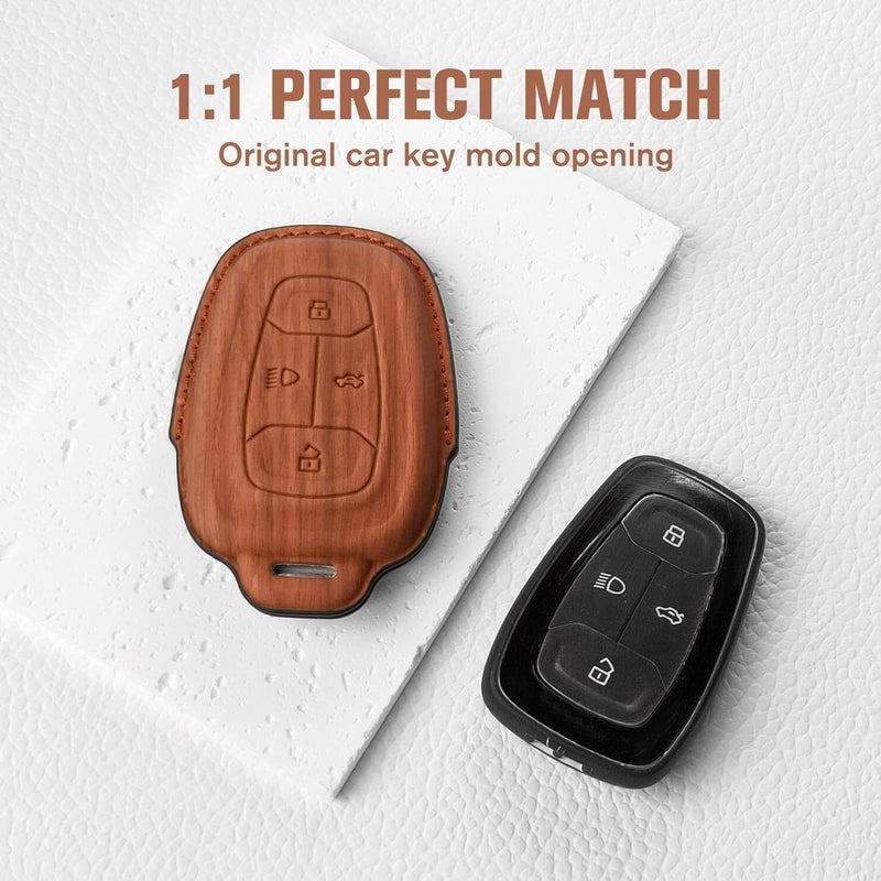 Coll of Fest Wooden PU Leather Key Cover Compatible with Tata Nexon, Harrier | Safari | Altroz | Tigor | Ev | Punch | Tiago Ev Electric 4 Button Smart Key Stylish wooden Texture & Durable Protection - Image 4