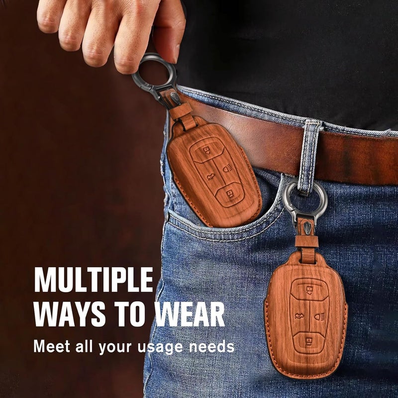 Coll of Fest Wooden PU Leather Key Cover Compatible with Tata Nexon, Harrier | Safari | Altroz | Tigor | Ev | Punch | Tiago Ev Electric 4 Button Smart Key Stylish wooden Texture & Durable Protection - Image 5