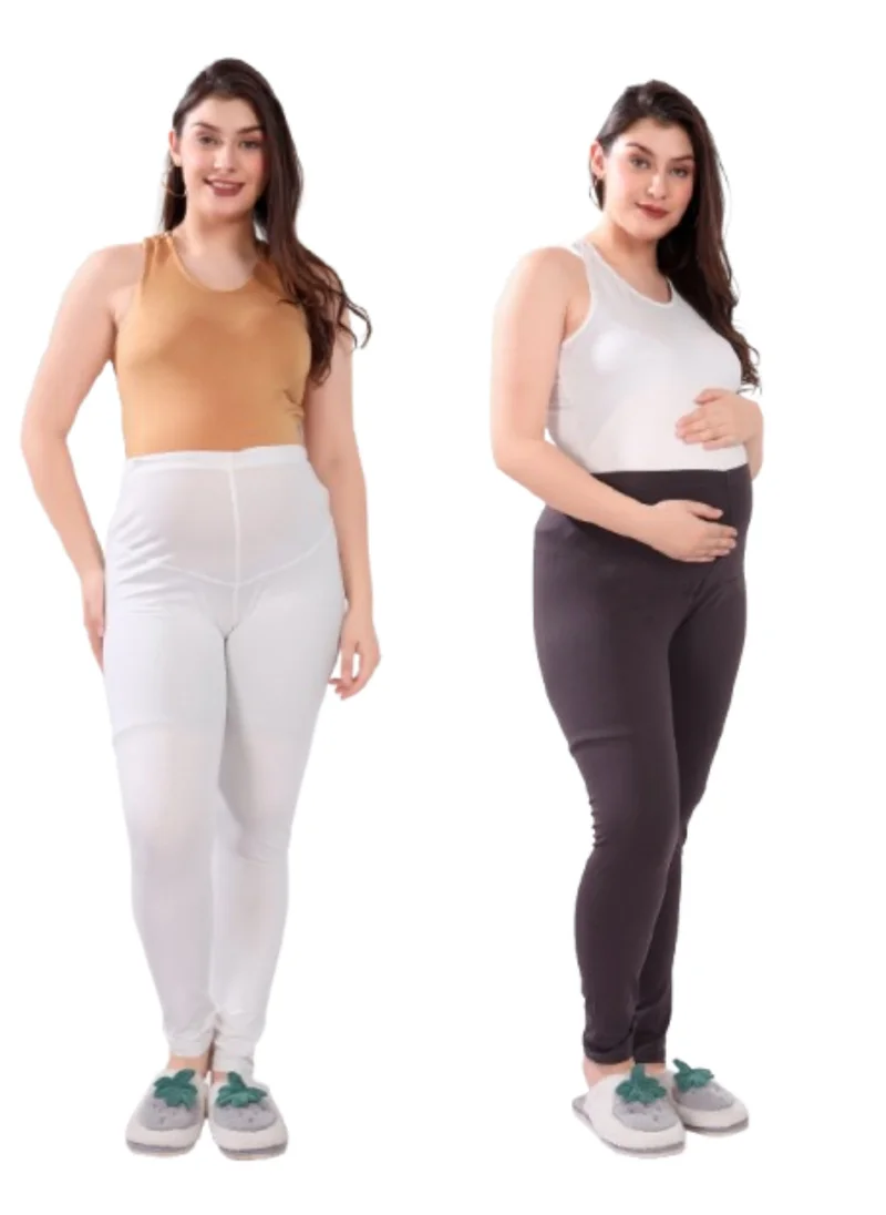 TUMMY Pack of 2 Viscose Solid High Waist Maternity Leggings