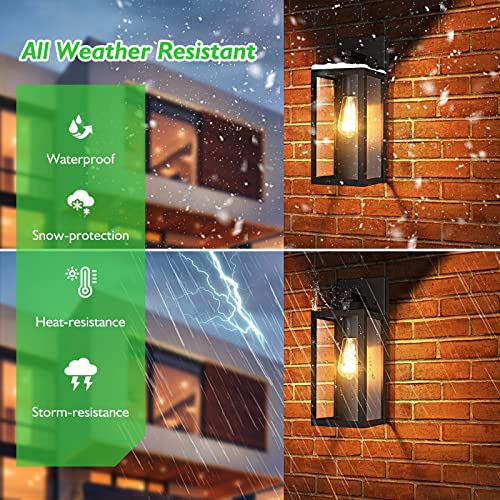 BesLowe Outdoor Wall Mount Light Fixture, Exterior Wall Lantern Waterproof, Black Outside Porch Sconce Lighting with Matte Black Finish & Glass Shade for House Garage Doorway Patio, E26 Socket - Image 2