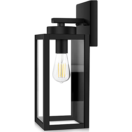 BesLowe Outdoor Wall Mount Light Fixture, Exterior Wall Lantern Waterproof, Black Outside Porch Sconce Lighting with Matte Black Finish & Glass Shade for House Garage Doorway Patio, E26 Socket - Image 1
