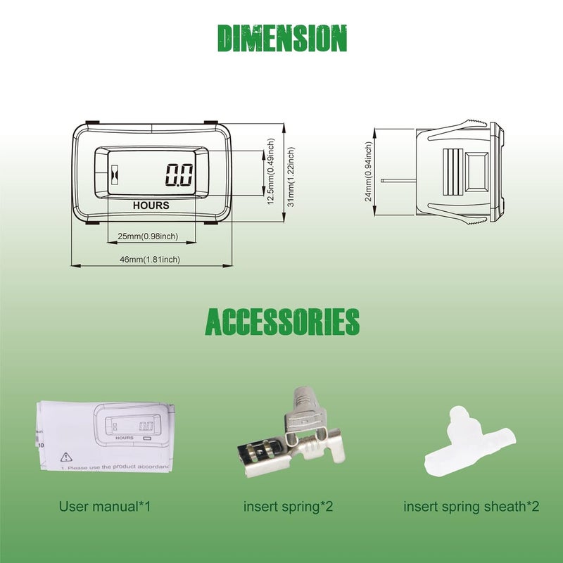 YOOREAL Digital AC/DC Hour Meter 5-277V,Waterproof Hour Meters Works on Various of ZTR Riding Lawn Mower Tractor Generator Land Trimmer UTV Brush Cutter. - Image 5