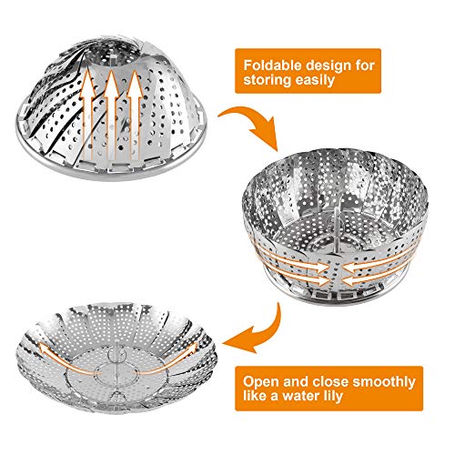 Zocy Steamer Basket, Stainless Steel Vegetable Steam Baskets for Steaming Cooking Expandable to Fit Various Size Pot (5.5" to 9.3") - Image 3