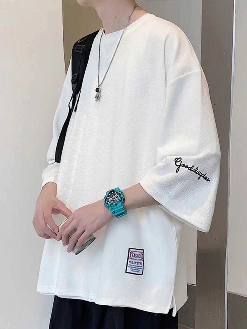 New Short-Sleeved T-Shirt Men'S Summer Korean-Style Trendy Simple Half-Sleeved Top Hong Kong-Style Loose Casual Trendy Brand T-Shirt - Image 1