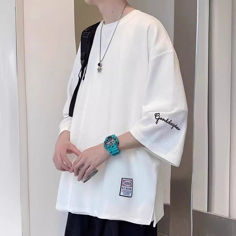 New Short-Sleeved T-Shirt Men'S Summer Korean-Style Trendy Simple Half-Sleeved Top Hong Kong-Style Loose Casual Trendy Brand T-Shirt - Image 2