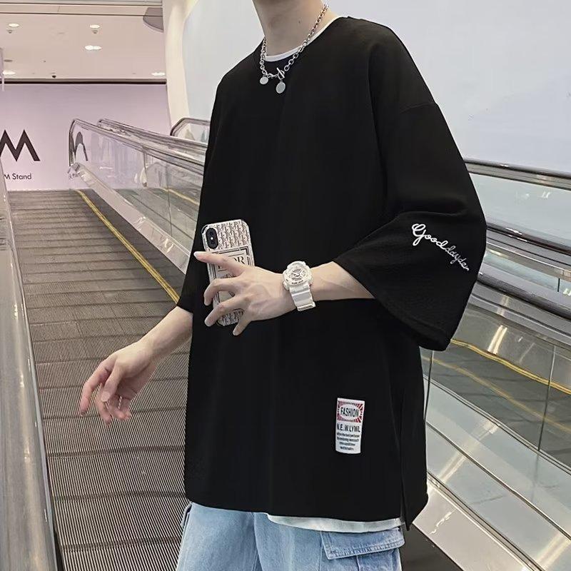 New Short-Sleeved T-Shirt Men'S Summer Korean-Style Trendy Simple Half-Sleeved Top Hong Kong-Style Loose Casual Trendy Brand T-Shirt - Image 3