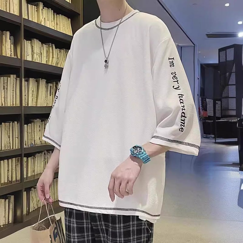 New Short-Sleeved T-Shirt Men'S Summer Korean-Style Trendy Simple Half-Sleeved Top Hong Kong-Style Loose Casual Trendy Brand T-Shirt - Image 4