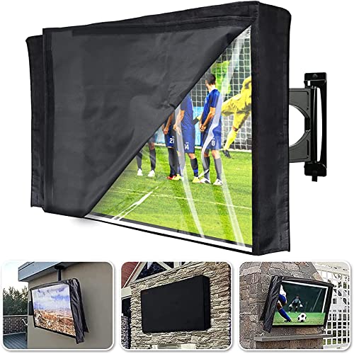 HOMEYA Outdoor TV Cover 52-55 Inch with Clear Scratch Resistant Front Flap + Bottom Cover, HOMEYA 600D Weatherproof & Waterproof TV Screen Protector, Fits Most TV Mounts Stands with Remote Controller Pocket - Image 1