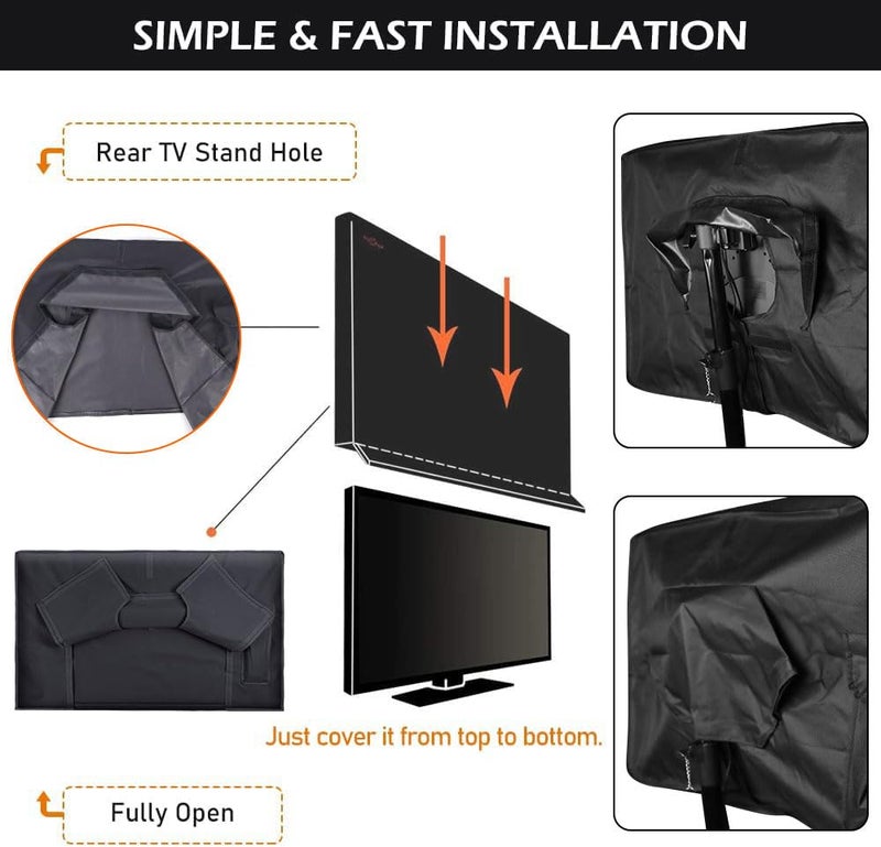 HOMEYA Outdoor TV Cover 52-55 Inch with Clear Scratch Resistant Front Flap + Bottom Cover, HOMEYA 600D Weatherproof & Waterproof TV Screen Protector, Fits Most TV Mounts Stands with Remote Controller Pocket - Image 4